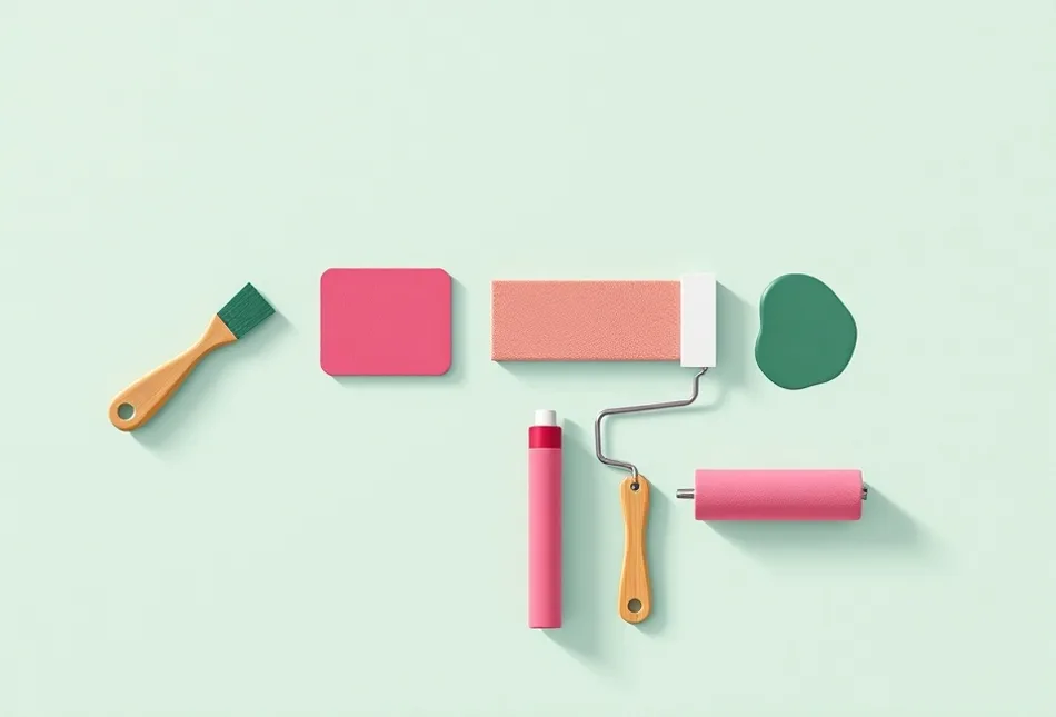 Outils de peinture disposés dans l'ordre des étapes du chantier