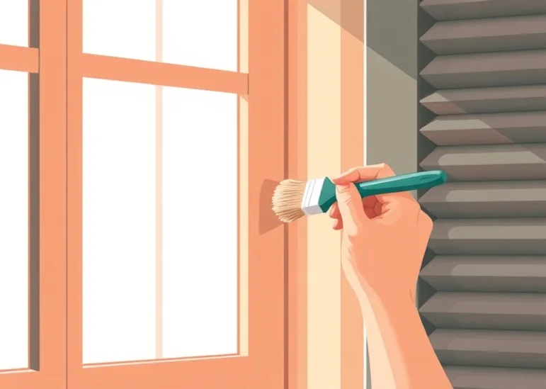 Mise en peinture au pinceau de volets et d'encadrements en bois