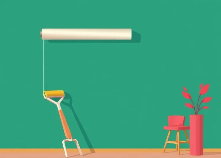 Pose de papier peint, rouleau et brosse à maroufler